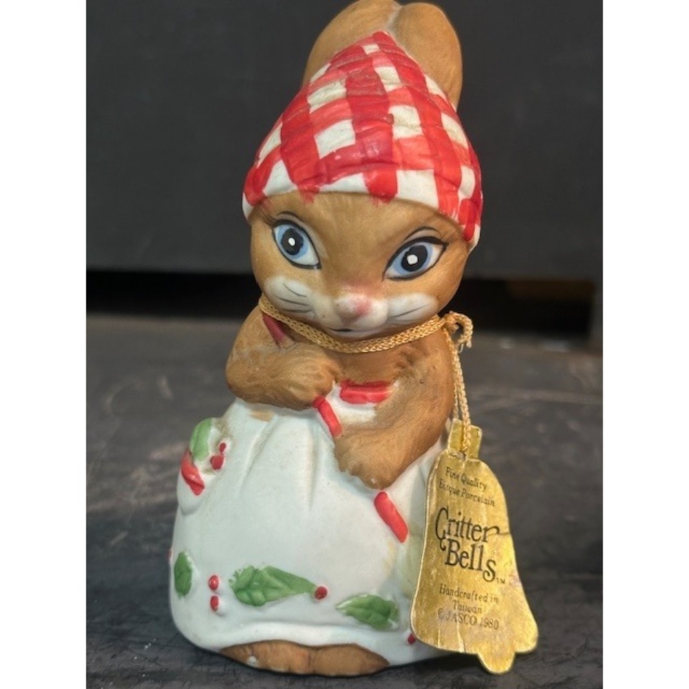 Vintage 1980 JASCO Critter Bells Bisque Porcelain Rabbit Bunny Figurine Bell